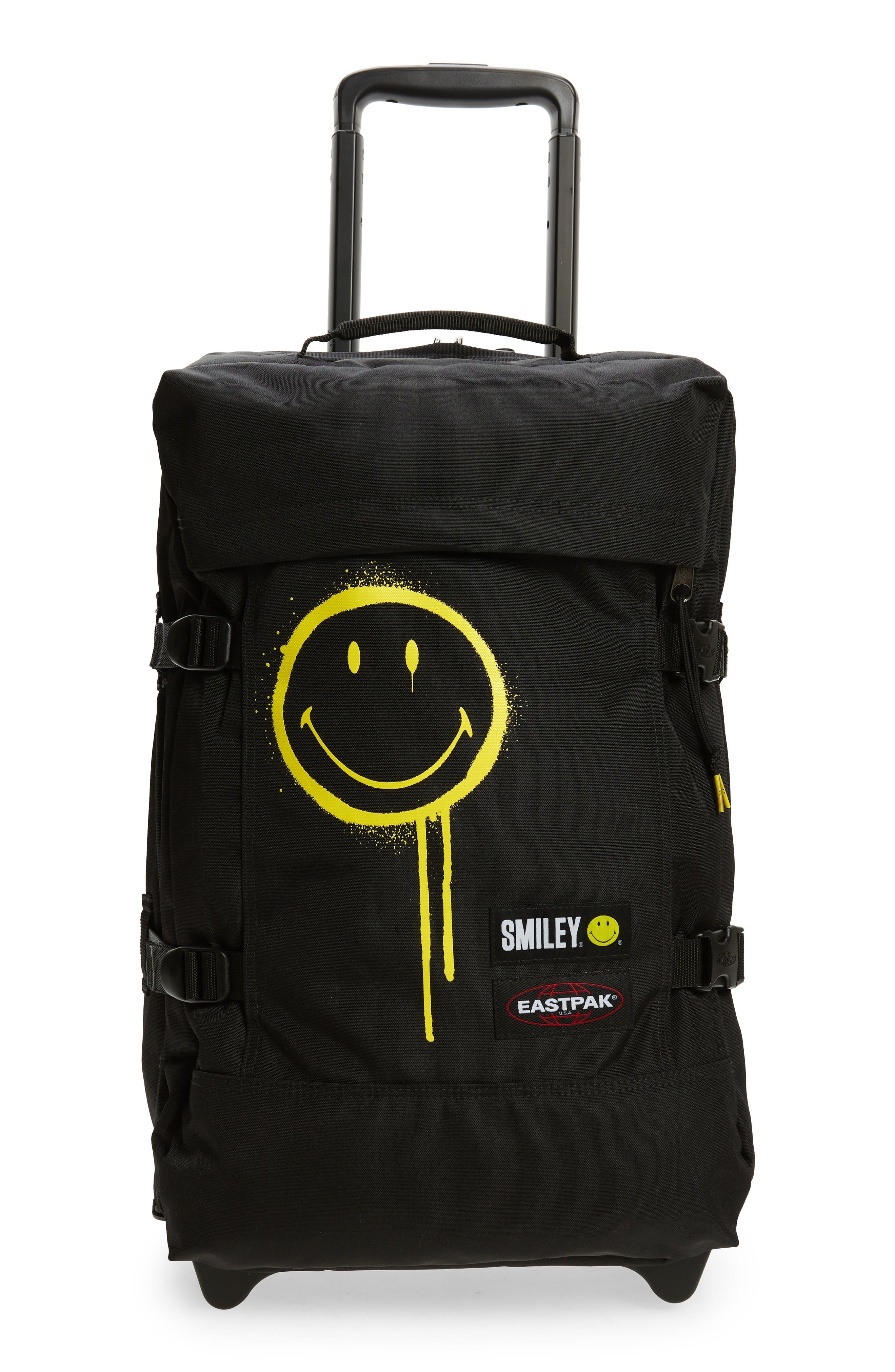 Eastpak Smiley<sup>®</sup> x Eastpak Small Tranverz 19-Inch Wheeled Carry-On Suitcase, Main, color, 