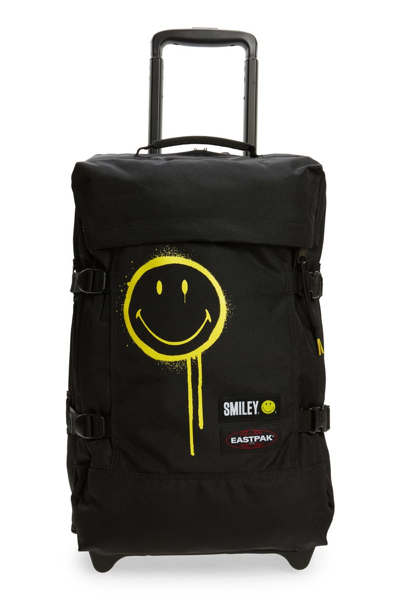 Smiley® x Eastpak Small Tranverz 19-Inch Wheeled Carry-On Suitcase, Main, color, SMILEYGRAFBLACK