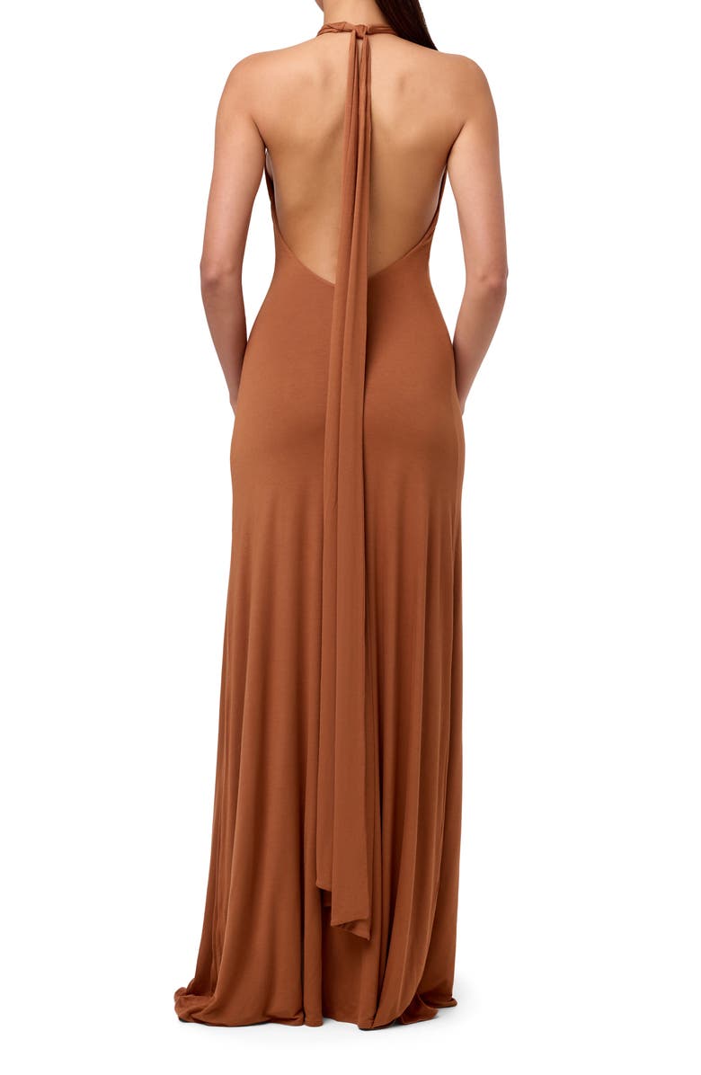 Naked Wardrobe Maxi Halter Dress, Alternate, color, Brown Sugar
