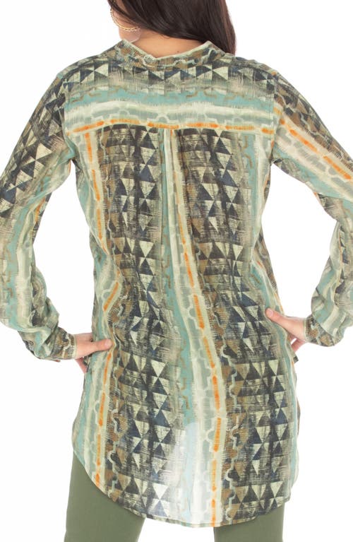 Apny Long Sleeve Tunic Shirt In Green Multi