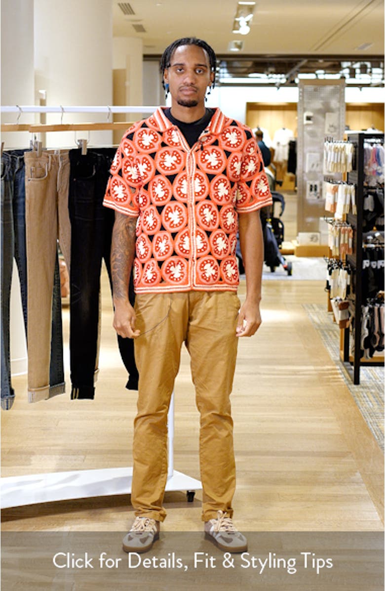 Ciao Medallion Crochet Short Sleeve Organic Cotton Snap-Up Shirt, sales video thumbnail