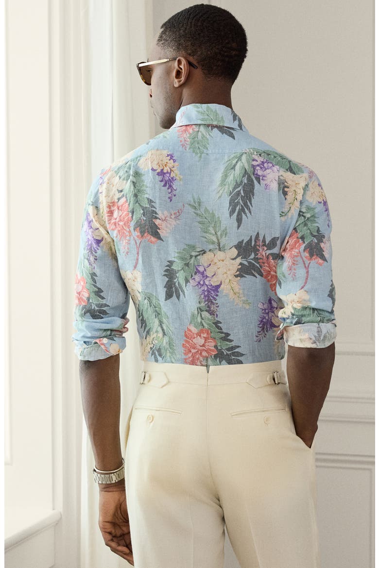 Palma Floral Linen Button-Up Shirt, Alternate, color, BLUE MULTI
