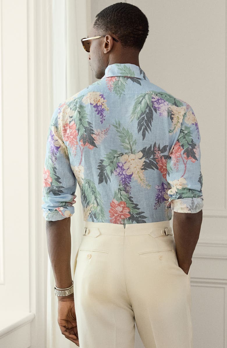 Ralph Lauren Purple Label Palma Floral Linen Button-Up Shirt, Alternate, color, Blue Multi