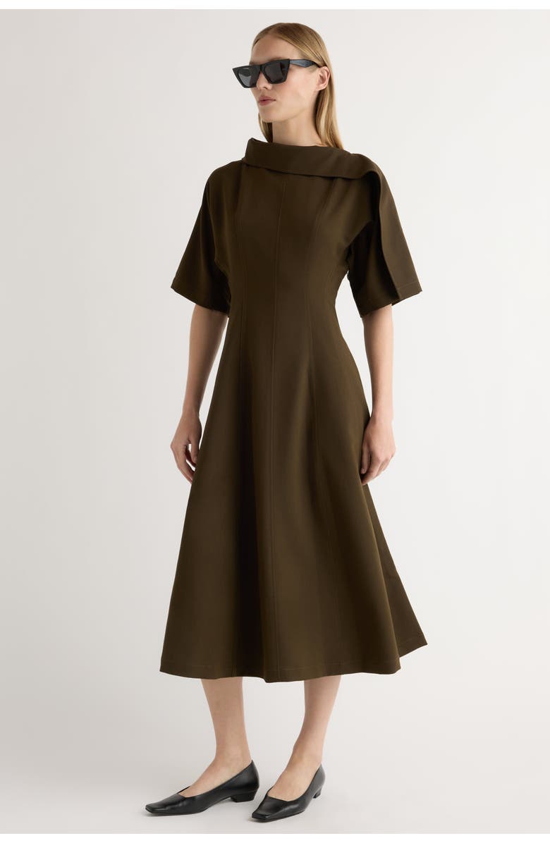 Modern Citizen Addison Foldover Scarf-Neck Dress, Main, color, Olive Brown