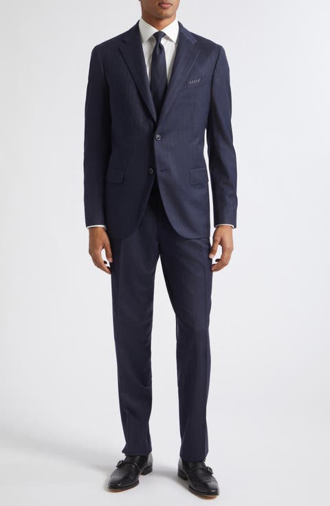 Micro Herringbone Wool and Silk Suit