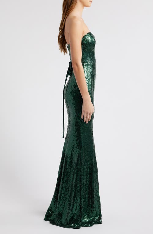 City Studio Hunter Strapless Lace-up Gown In Hunter Green