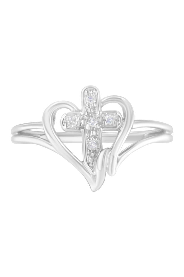 10K White Gold Diamond Accent Cross & Open Heart Promise Fashion Ring, Main, color, White Gold