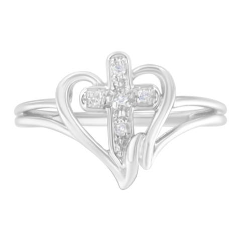 10K White Gold Diamond-Accented Cross & Open Heart Promise Fashion Ring