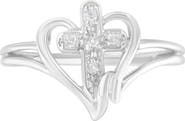 Haus of Brilliance 10K White Gold Diamond Accent Cross & Open Heart Promise Fashion Ring