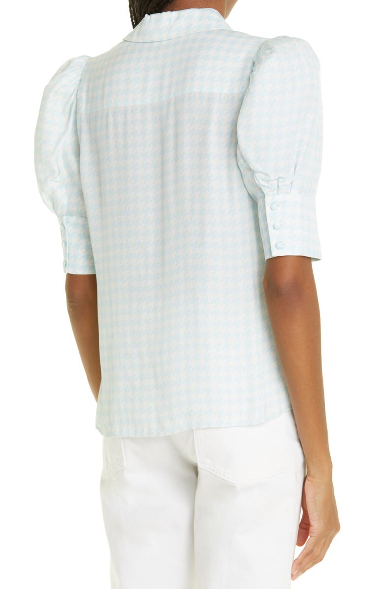 Alice + Olivia Willa Puff Sleeve Silk Button-Up Shirt, Alternate, color, 