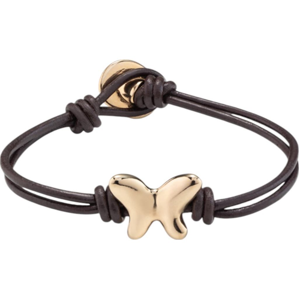 Unode50 18k Gold-plated Bracelet With Leather Straps In Brown