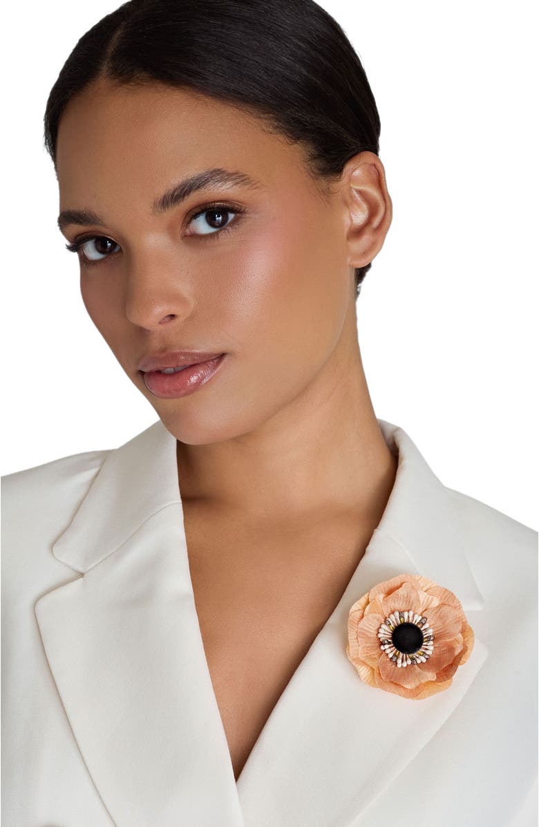 Helena Simon The Peach Anemone Floral Brooch, Alternate, color, Peach