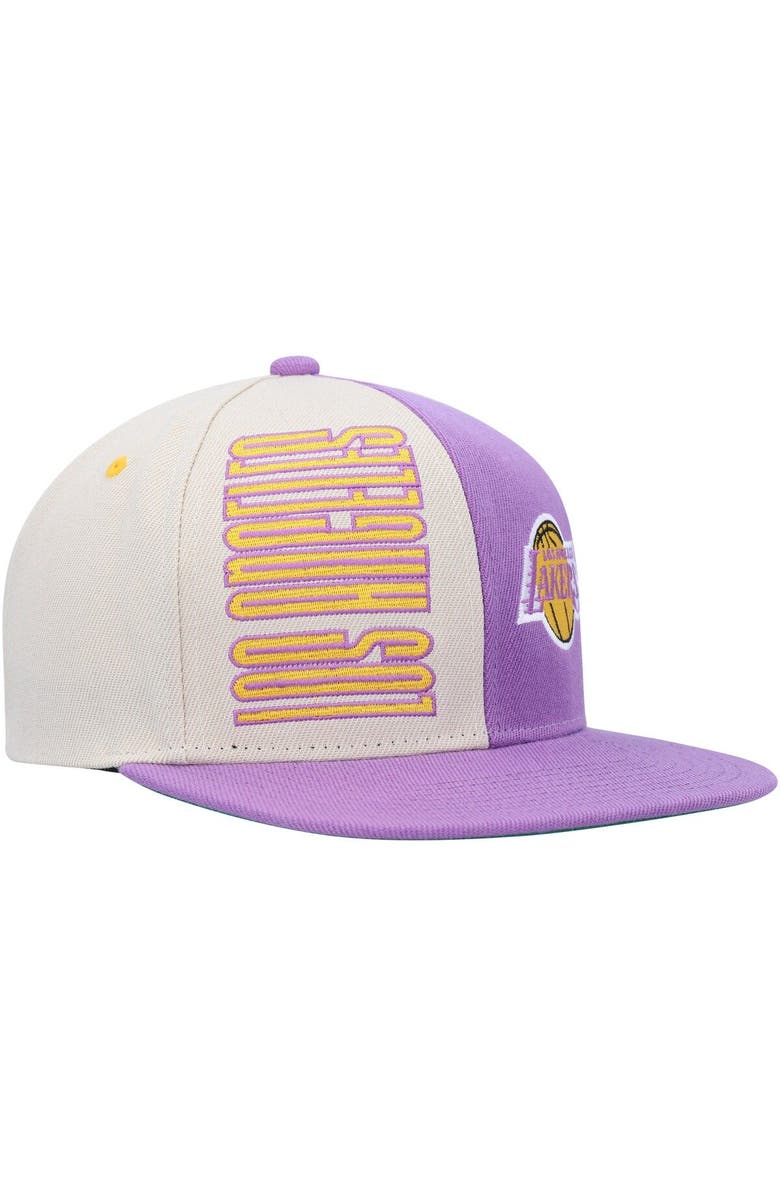 Mitchell & Ness Men's Mitchell & Ness Cream/Purple Los Angeles Lakers Hardwood Classics Pop Snapback Hat, Alternate, color, Cream