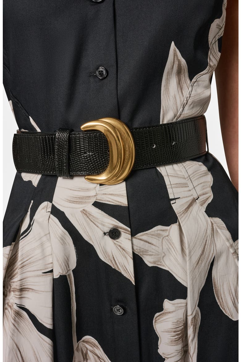 Floral Sleeveless Stretch Cotton Midi Shirtdress, Alternate, color, BLACK