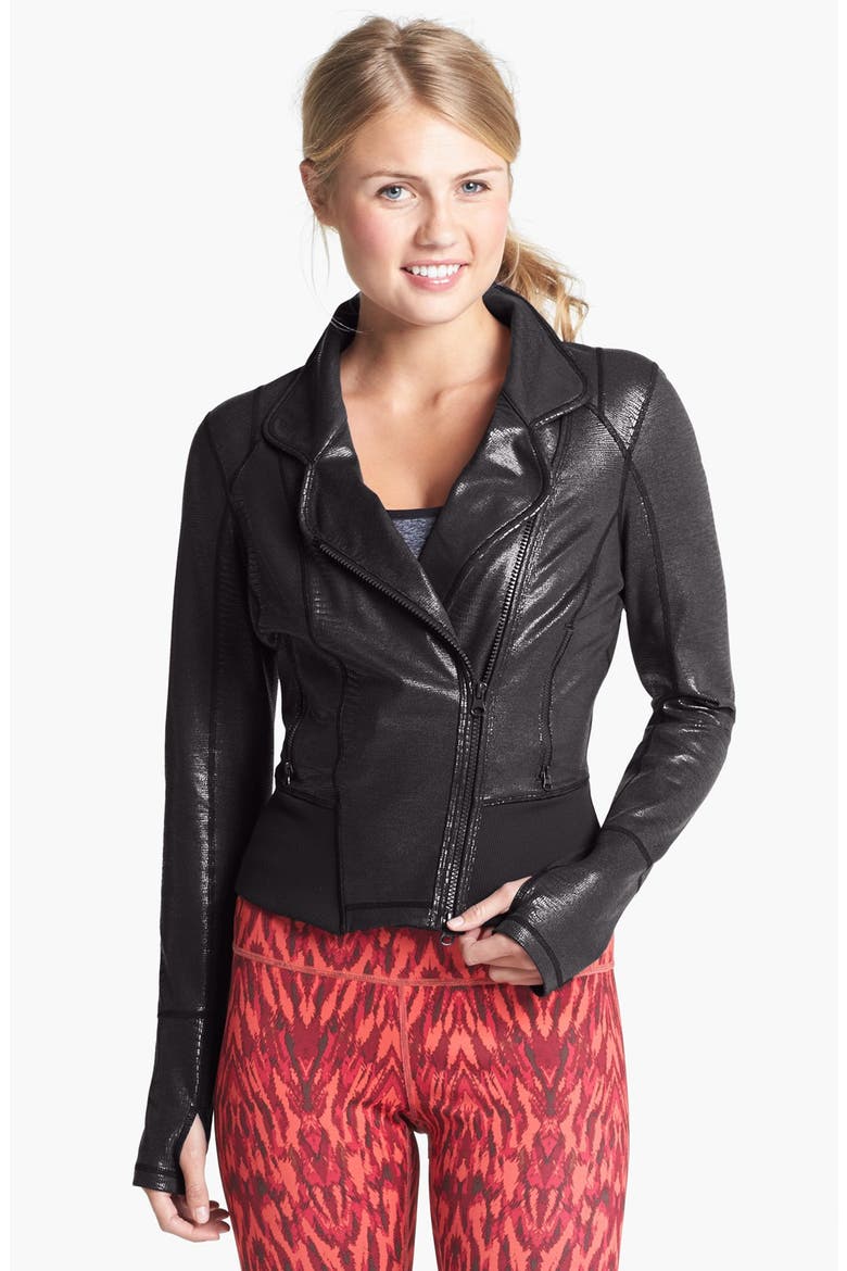 'She Moto Lamination' Jacket, Main, color, BLACK