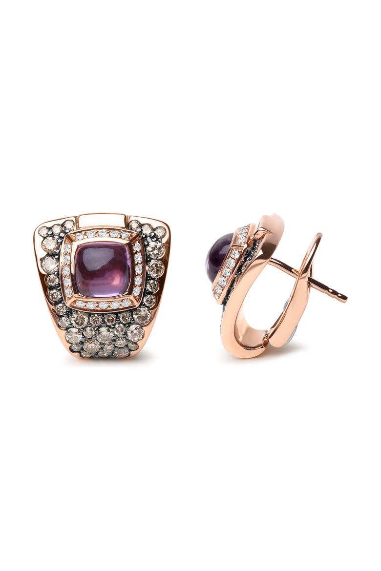 18K Gold 1 1/2 Cttw Diamond & Amethyst Gemstone Geometrical Stud Earrings, Alternate, color, Pink