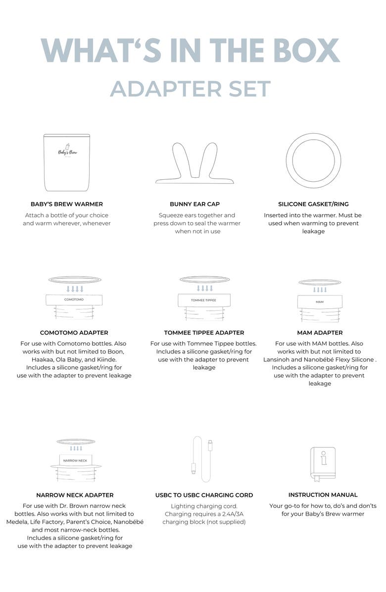 Baby's Brew 3.0 Portable Bottle Warmer & Set of 4 Adapters Set, Alternate, color, White