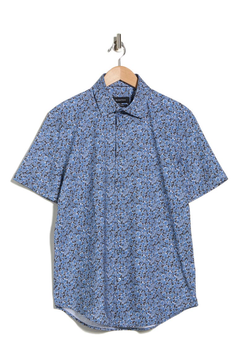 Print Short Sleeve Button-Up Shirt, Alternate, color, NIGHT BLUE