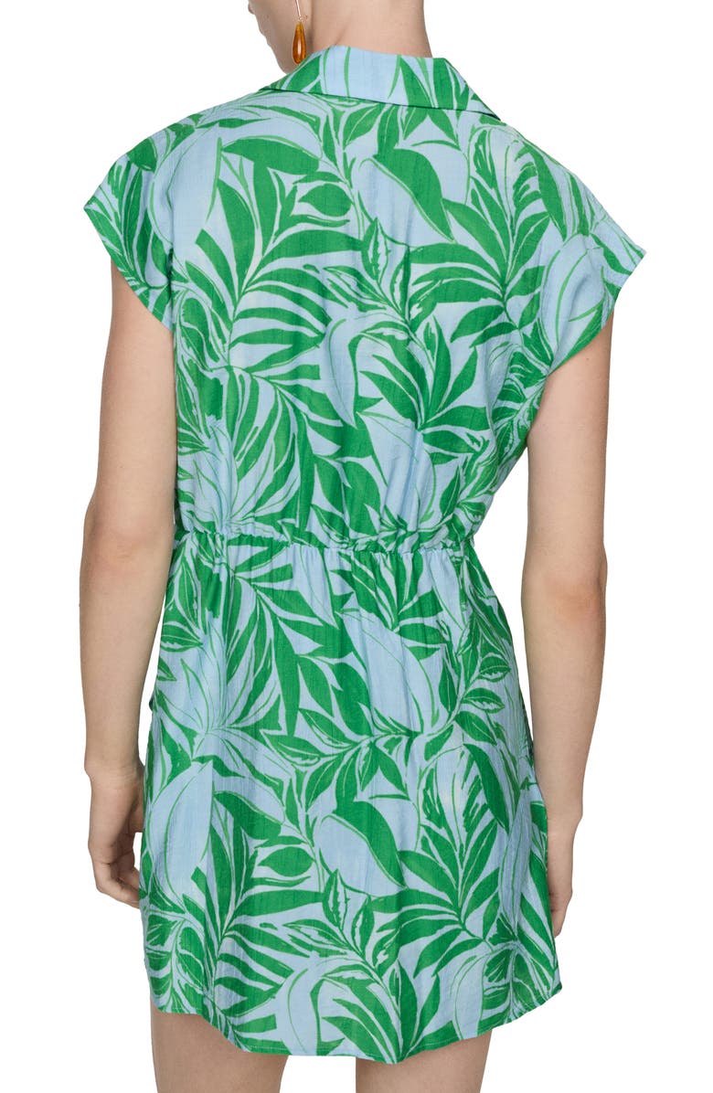 MANGO Palm Frond Faux Wrap Mini Shirtdress, Alternate, color, Blue