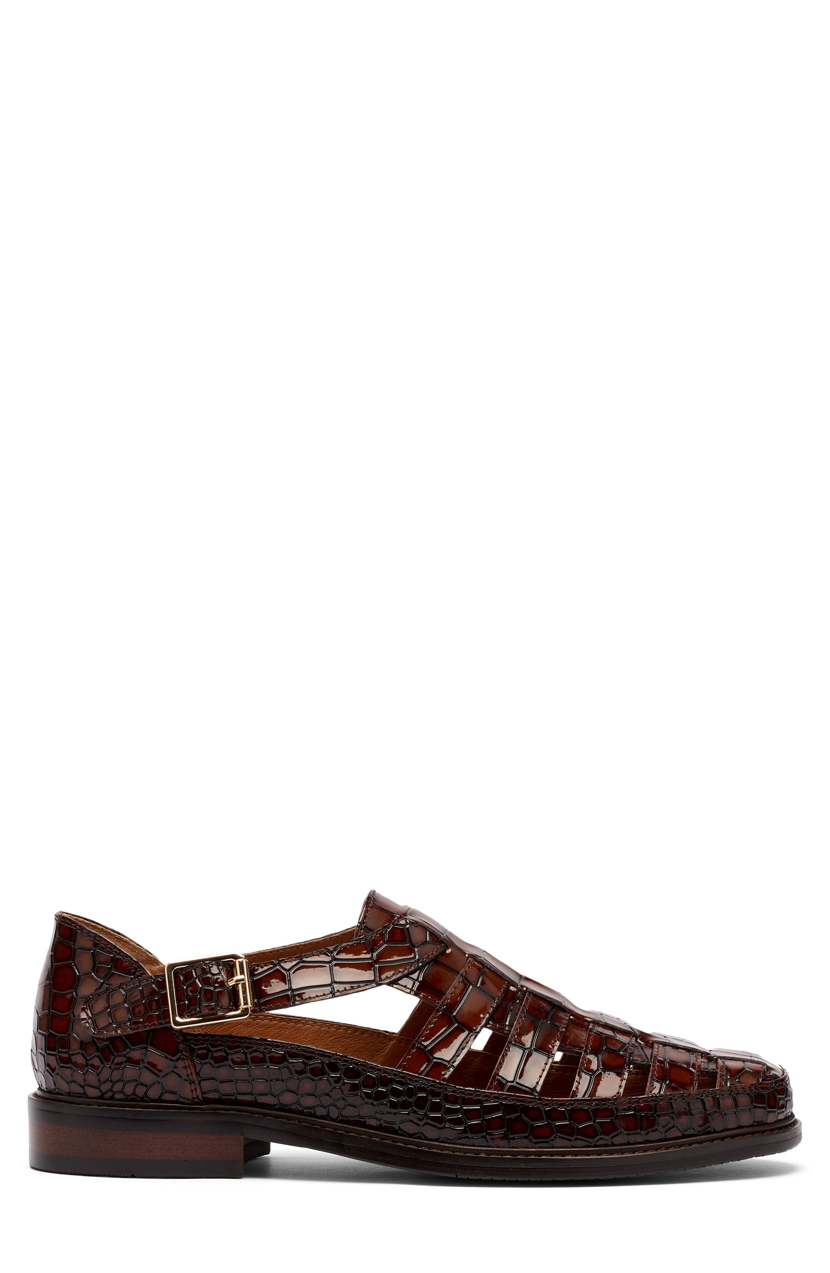 Mariner Croc Embossed Leather Fisherman Sandal, Alternate, color, BROWN CROC