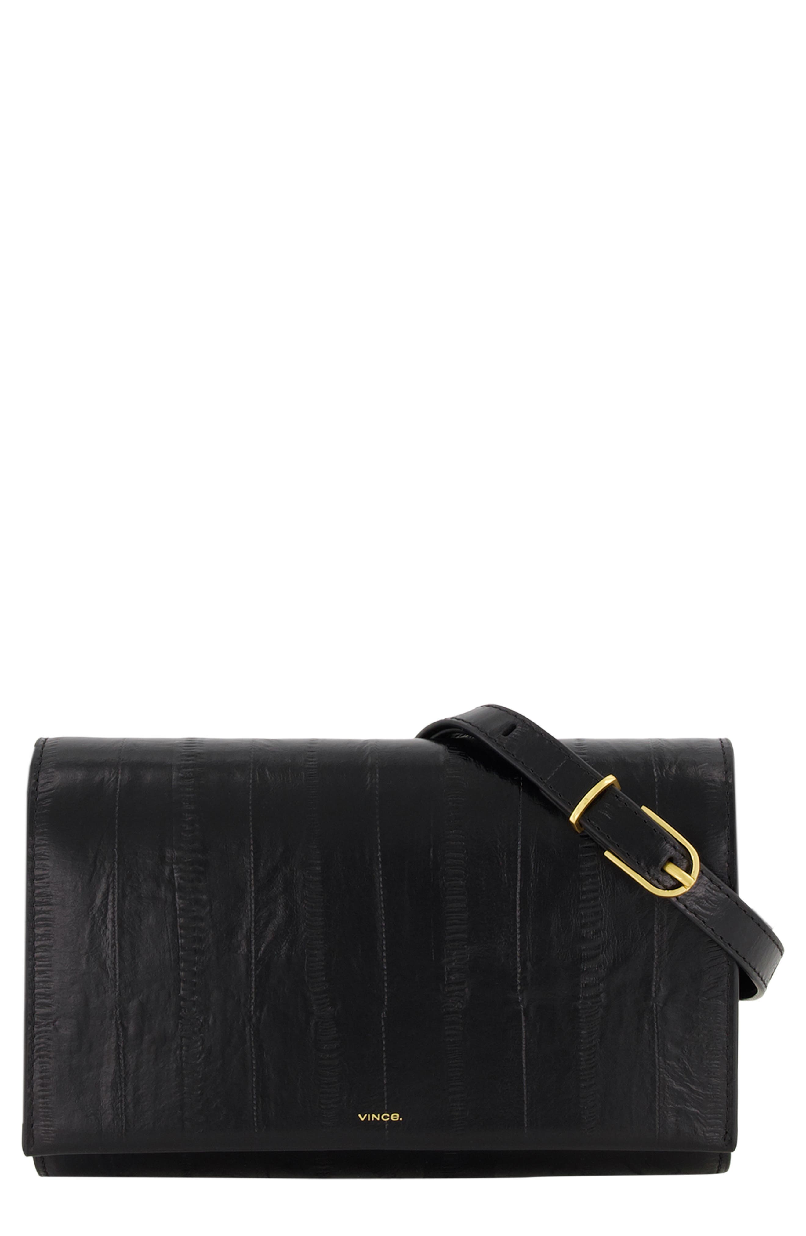 Eel Embossed Leather Wallet on a String, Main, color, BLACK