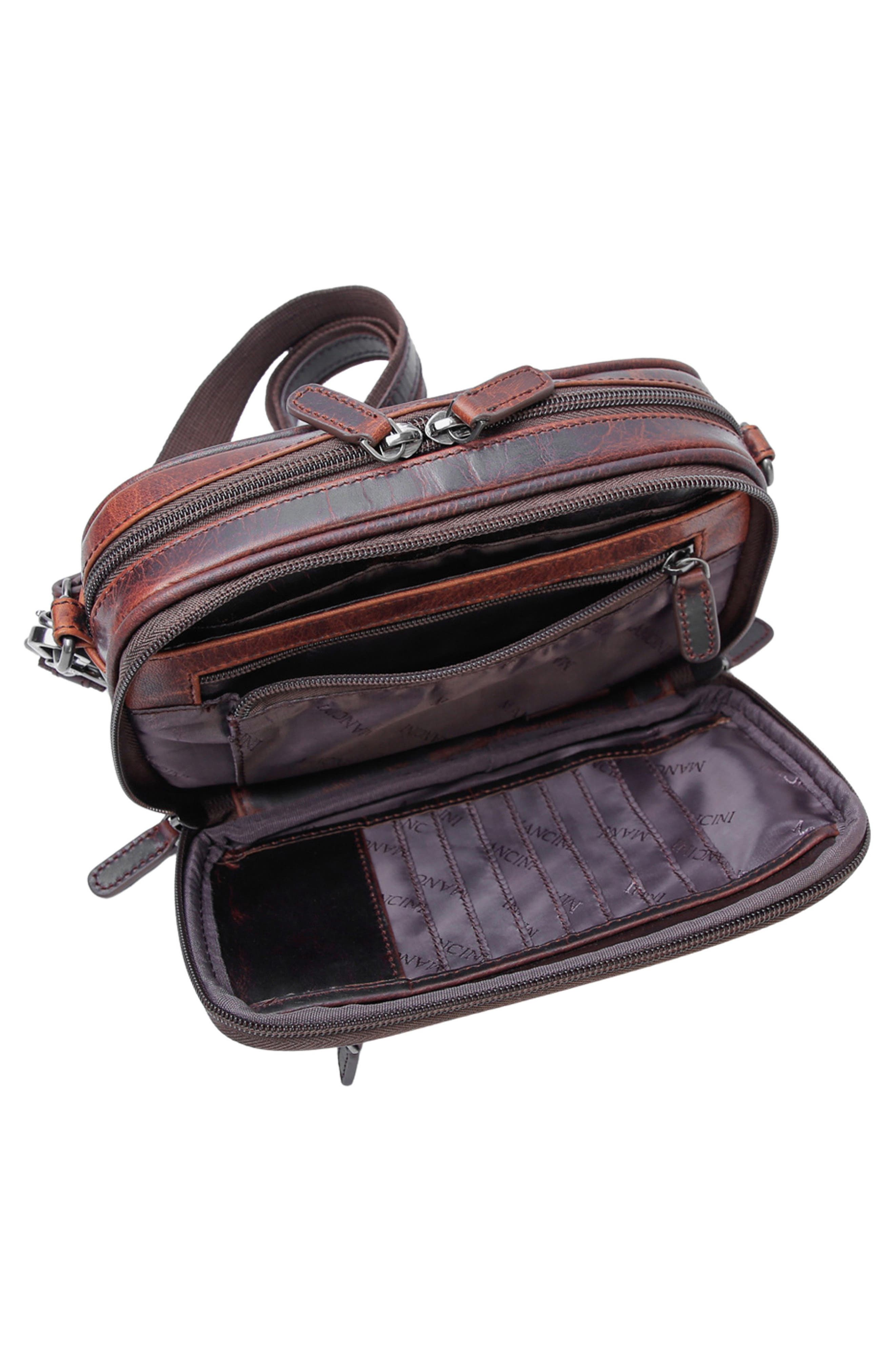 Mancini Buffalo Leather Organizer Crossbody Bag, Alternate, color, Brown