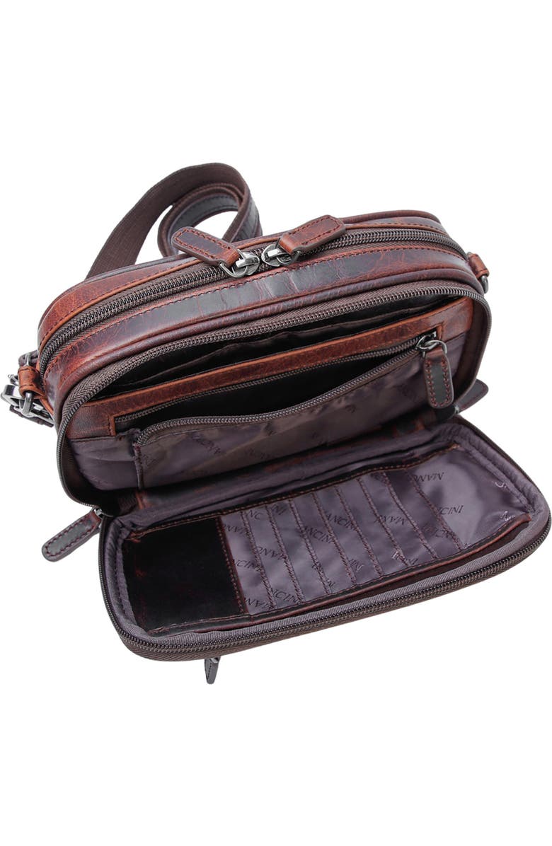 Mancini Buffalo Leather Organizer Crossbody Bag, Alternate, color, Brown
