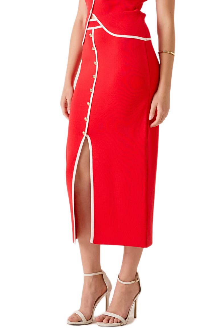 Contrast Border Midi Skirt, Alternate, color, RED/ IVORY