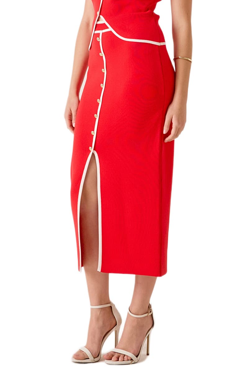 MARSY Contrast Border Midi Skirt, Alternate, color, Red/ Ivory