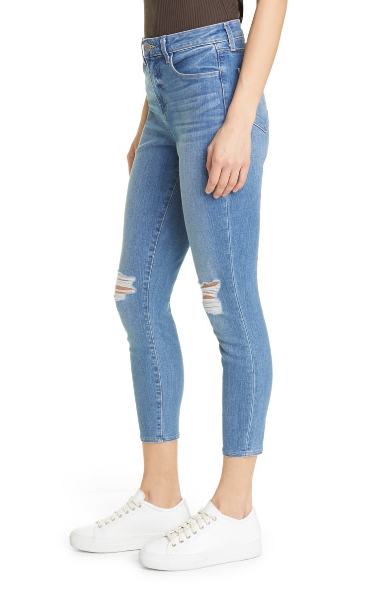 L'AGENCE Margot Ripped High Waist Crop Skinny Jeans, Alternate, color, Syracuse