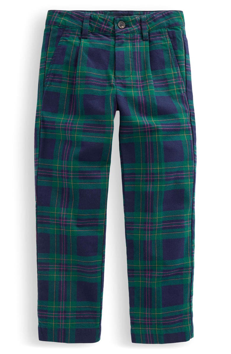 Boden Kids' Smart Plaid Cotton Flannel Pants, Main, color, Blackwatch Check