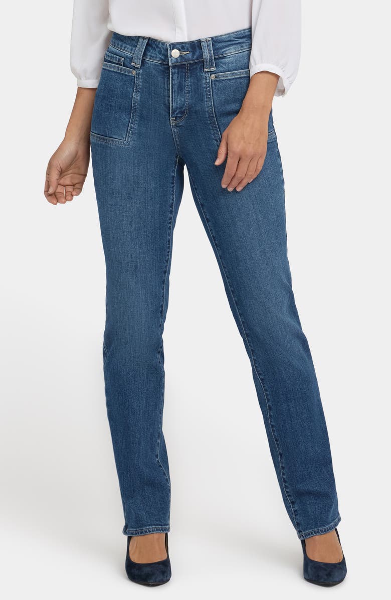 NYDJ Marilyn High Waist Patch Pocket Straight Leg Jeans, Main, color, Lake Notre Dame