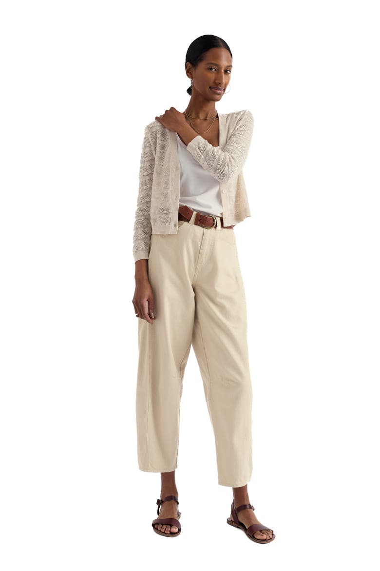 Sweet Day Pointelle Organic Cotton Cardigan, Alternate, color, KNIT MELANGE CHALK