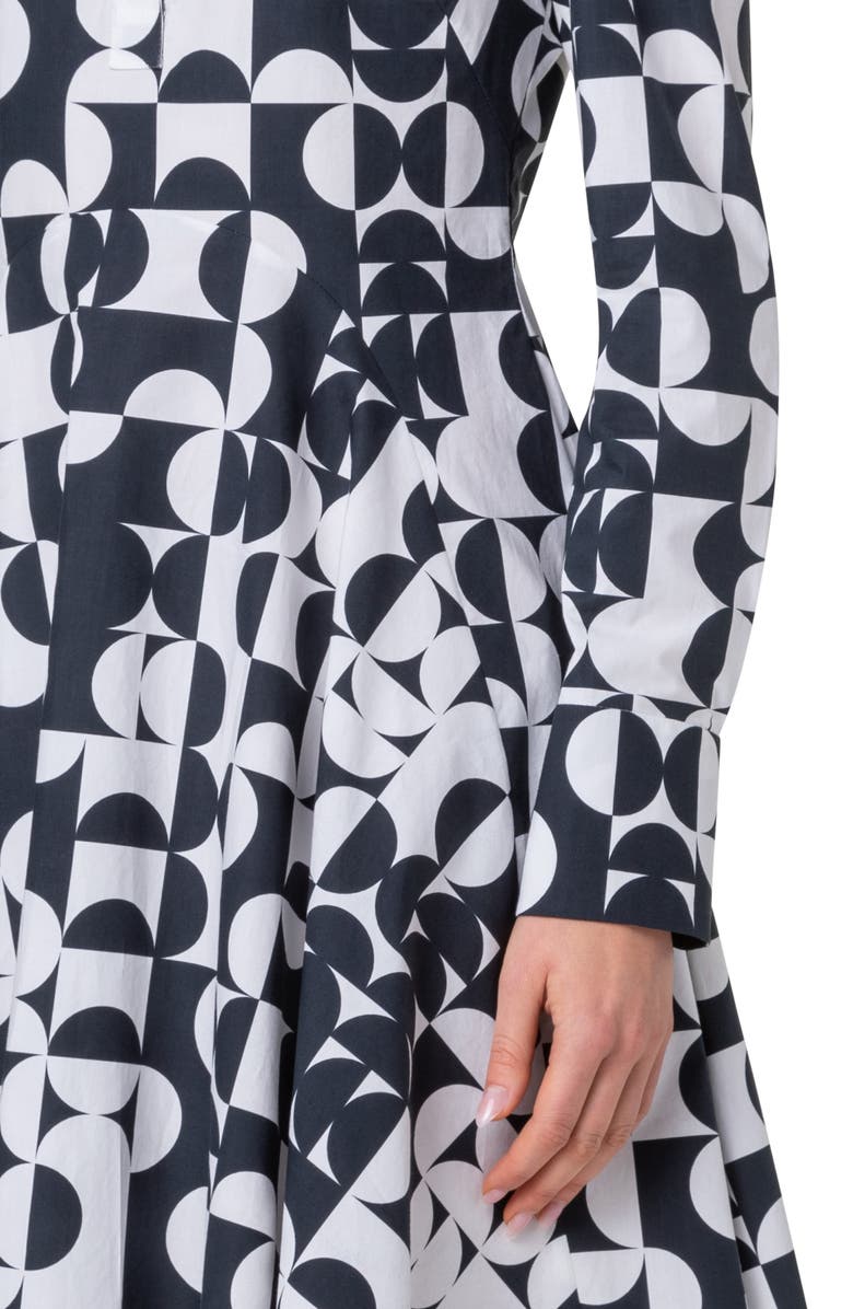 Akris punto Mini Half Grid Circle Print Long Sleeve Shirtdress, Alternate, color, 