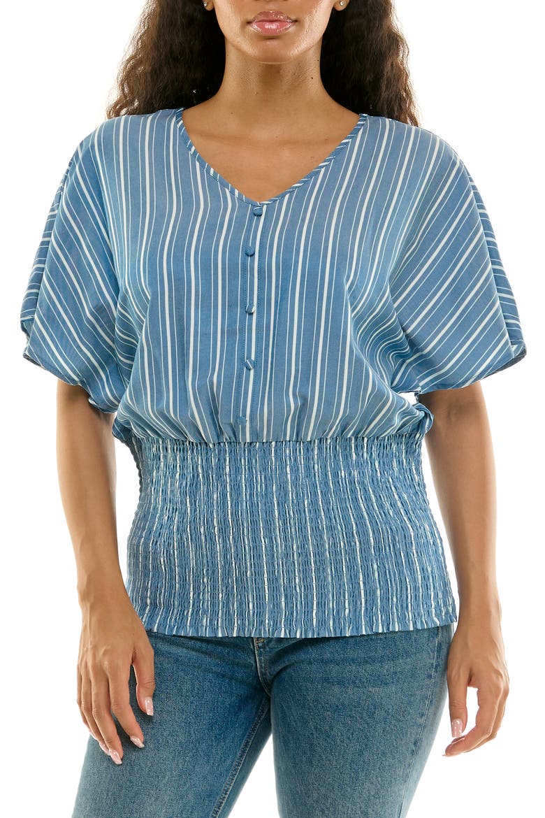 Striped Smock Top, Main, color, IVORY/ MID BLUE