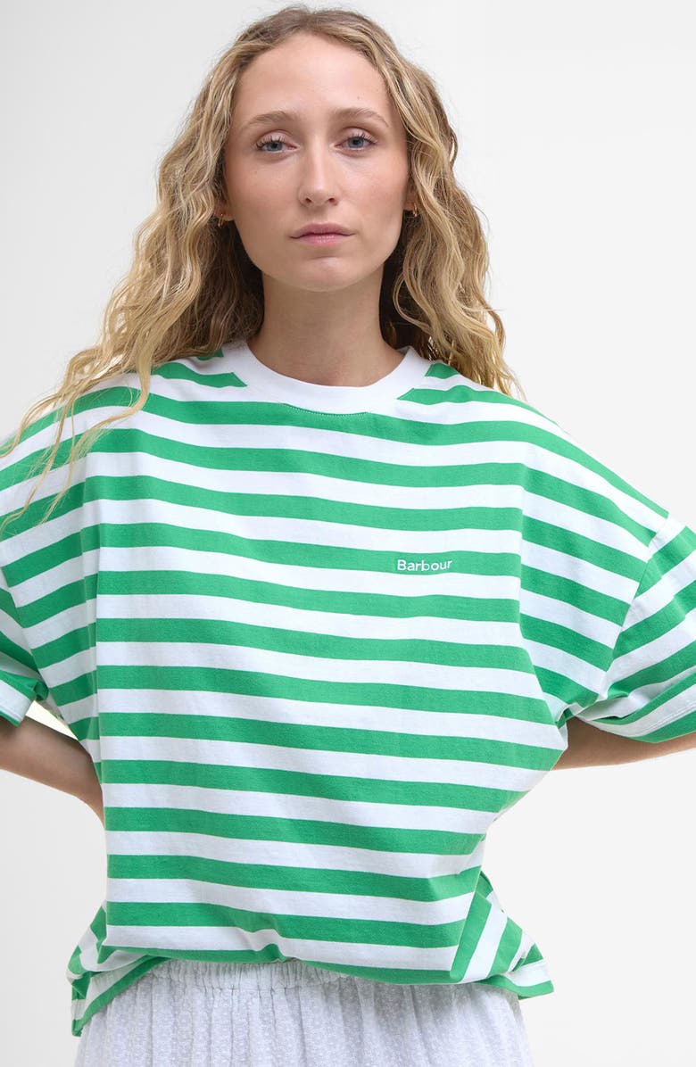 Barbour Abby Stripe Oversize Logo T-Shirt, Alternate, color, White Kelly Green