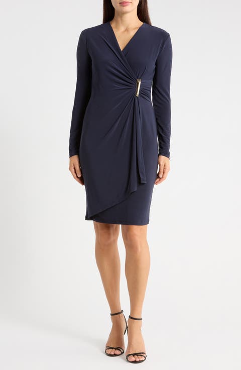 Long Sleeve Faux Wrap Dress