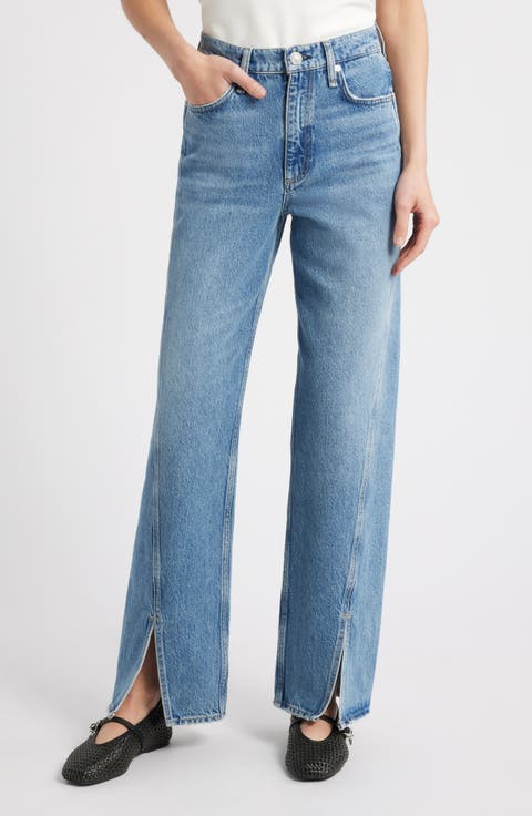 High Waist Slit Hem Straight Leg Jeans (Astoria)