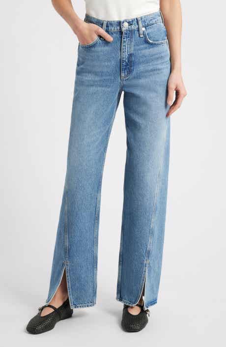 rag & bone High Waist Slit Hem Straight Leg Jeans
