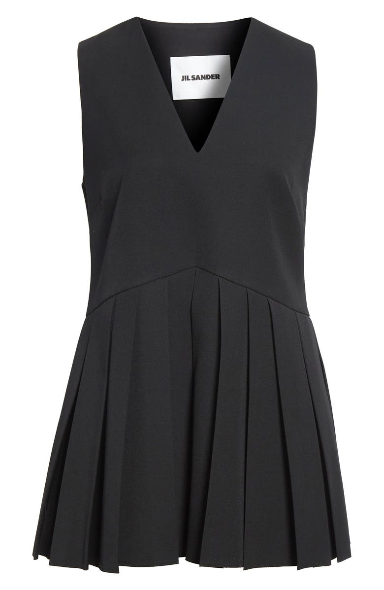 Jil Sander Pleated Wool Gabardine Top, Main, color, Black