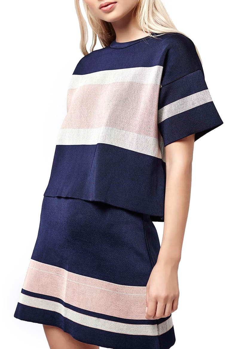 Modern Stripe Boxy Tee, Main, color, NAVY BLUE