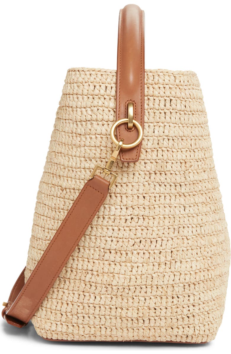 Saint Laurent Le 37 Raffia Bucket Bag, Alternate, color, Naturel/ Brick