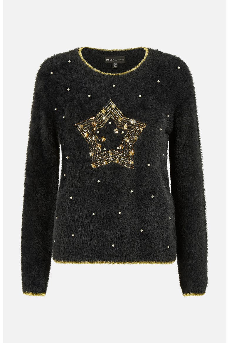 Fluffy Star Holiday Sweater, Alternate, color, Black
