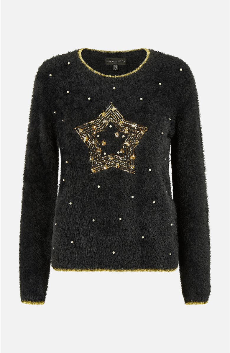 Yumi Fluffy Star Christmas Sweater, Alternate, color, Black