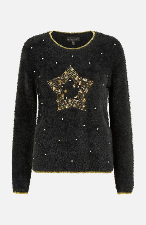 Yumi Fluffy Star Christmas Sweater In Black