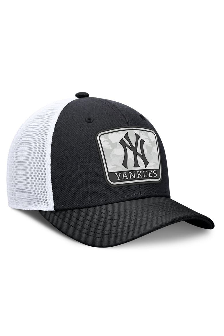 Men's Nike Black/White New York Yankees Camo Rise Trucker Dri-FIT Adjustable Hat, Alternate, color, Black