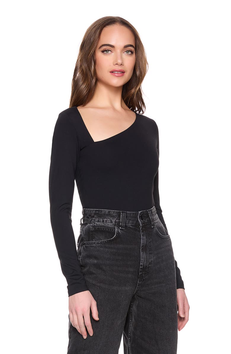 Susana Monaco Diagonal Neck Long Sleeve Top, Alternate, color, Black