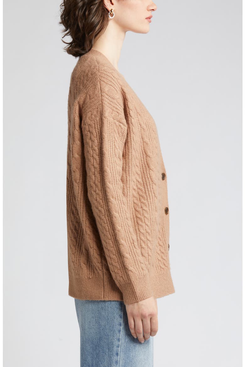 Cable Stitch Oversize Button-Up Sweater, Alternate, color, TAN SMOKE