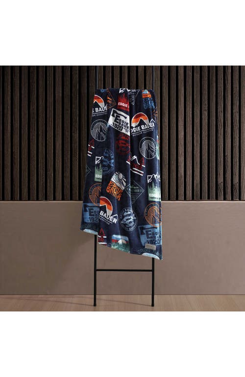 Eddie Bauer Stamps Logo Plush Throw Blanket In Dark Blue