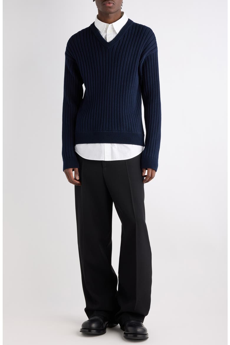 Mixed Media Prelayered Cotton Rib Sweater, Alternate, color, 4170 NAVY/ WHITE